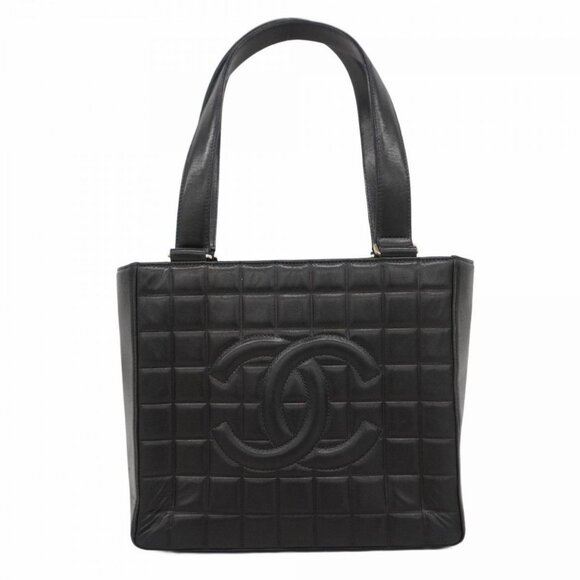 Authentic CHANEL Vintage Lambskin Quilted Chocolate Bar Tote Black Purse - Picture 1 of 11